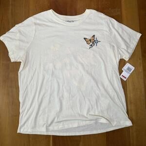 Rebellious One multicolored butterfly garden cream crop tee - NWT
